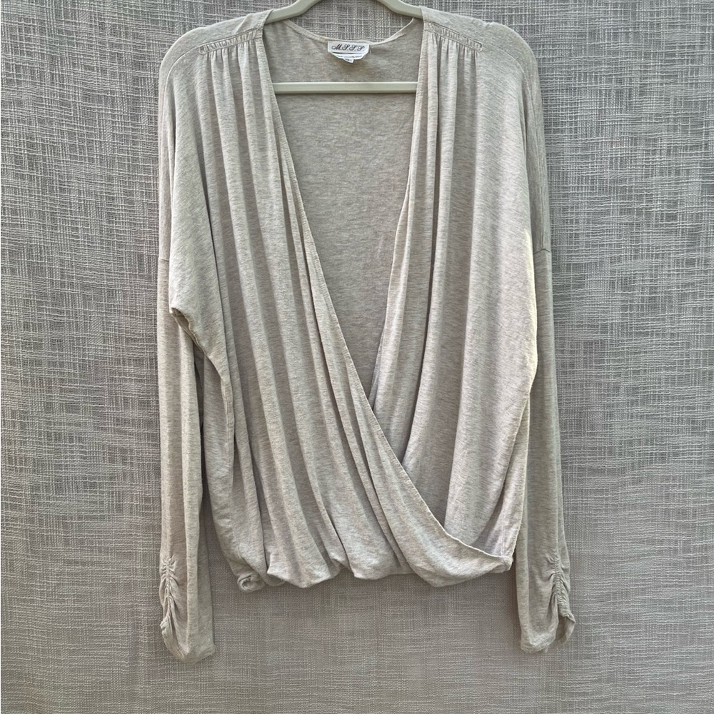 Knit wrap top, long sleeved knit wrap